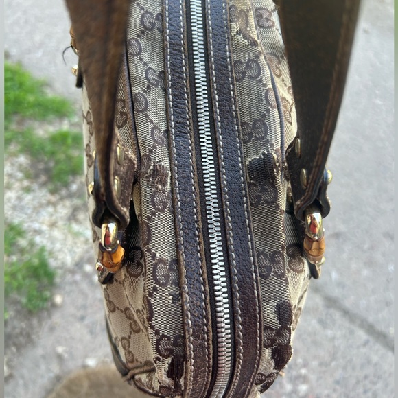 Gucci Bamboo Accent Monogram GG Boston Tote Bag - Picture 5 of 13